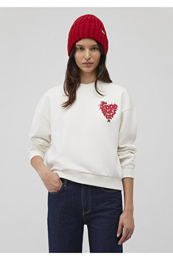 Mavi Yılbaşı Temalı Beyaz Sweatshirt 1S10334-70057