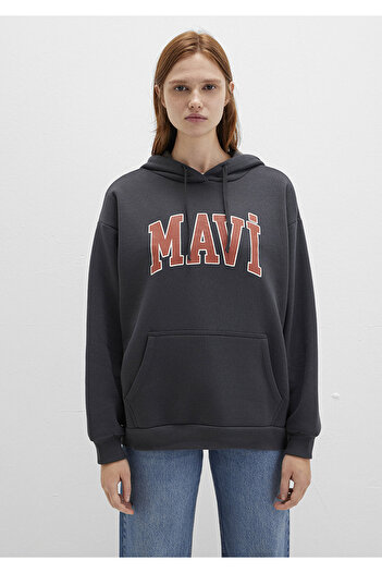 Mavi Logo Baskılı Kapüşonlu Antrasit Sweatshirt 1600361-80106