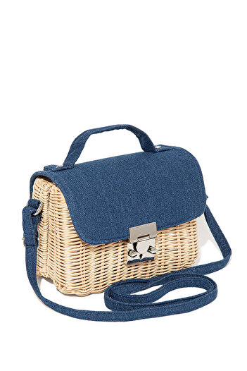 Mavi Denim Detaylı Hasır Çapraz Çanta 1912157-70869
