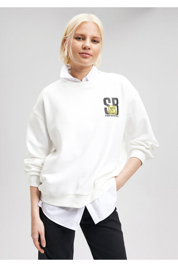 Mavi Spongebob Baskılı Beyaz Sweatshirt 1S10126-70057