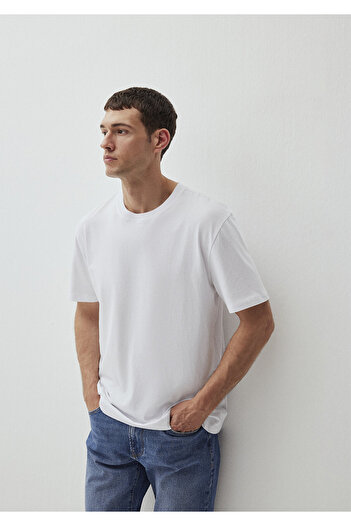 Mavi Beyaz Basic Tişört Loose Fit / Bol Rahat Kesim 066249-620
