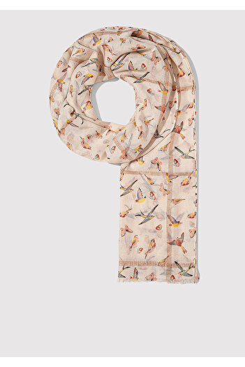 Mavi Bird Printed Beige Shawl 196288-27151