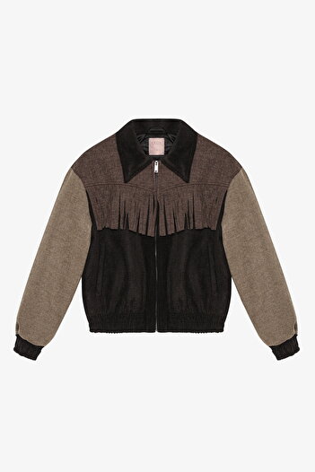 Quzu Tasseled Match Detail Jacket Black