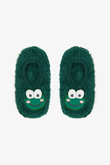 Penti Green Boy's Frog Embroidered Non-Slip Sole Home Shoes