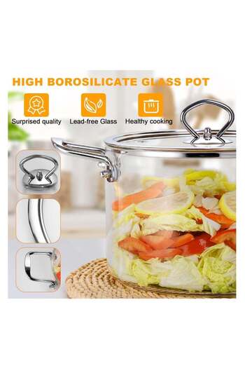 fulina Clear Glass Cooking Pot, Glass Cookware Stovetop Pot, Heat Resistant Glass Boiling Pot with Handles