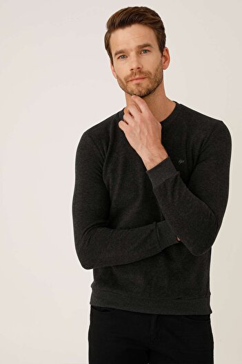 İgs Men's Anthracite Standard Crew Neck Knitwear