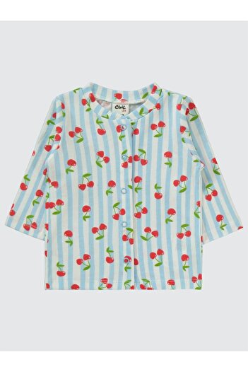 Civil Baby Çizgili Kiraz Baskılı 1-6 Ay Pijama Takımı - Mavi 3-6 Ay