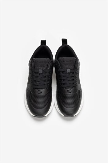 Calvin Klein Erkek Marka Logolu Bağcıklı Kaydırmaz Tabanlı Günlük Siyah Sneaker HM0HM01283-BEH