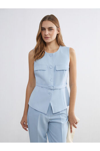 LC Waikiki Blue Crew Neck Crepe Women's Vest