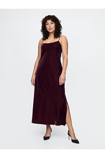 GAP Kadın Bordo Kadife Maxi Slip Elbise