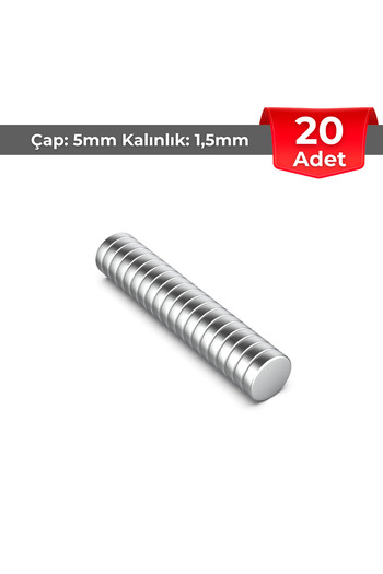 NeoHobi [20 Adet] Neodyum Mıknatıs Çap 5 mm kalınlık 1,5 mm D5x1,5 mm - NM096