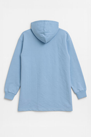 MARKAPIA WOMAN Women's Hooded Pocketed Blue Tunic Sweatshirt