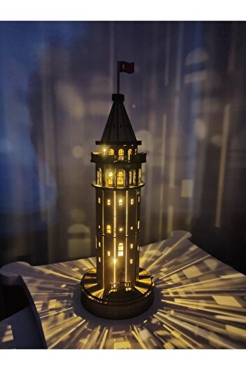 Bundeba Ahşap Galata Kulesi Led Işıklı 30 Cm Küçük Boy Pilli Model