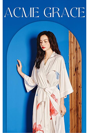 Generic VINMASS Women’s Comfy Ice Silky Robe Long Sleeves Floral Printed Sleepwear Plus Size - White
