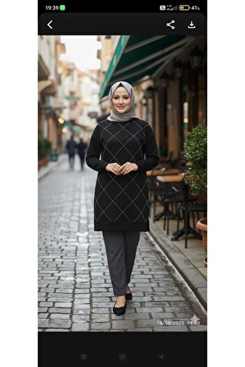 PEKA Taş işlemeli baklava desen tesettür tunik