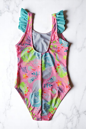 embody Girls' one-piece swimsuit, unicorn print, pink/blue