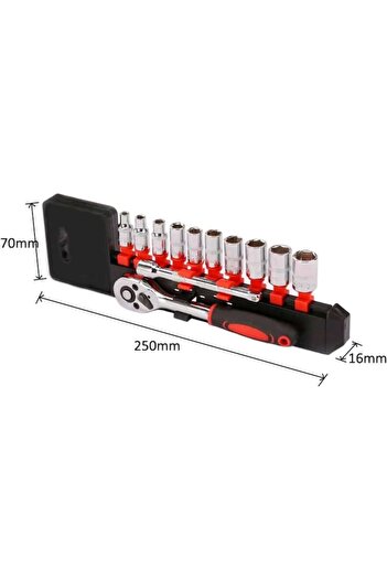 OEM Socket wrench set, 12 pieces, chrome vanadium steel, polished finish, with storage rack, 1/4 inch