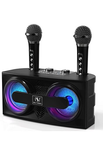 Generic 20W Portable Karaoke Machine with 2 Wireless Microphones Bluetooth Speaker (Black)