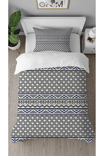 GREENDECOR Geometric Line Gray Patterned Printed Special Design Single Person Style Stylish Duvet Cover Set Without Sheets