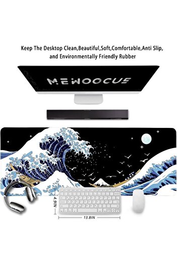 Other Large Gaming Mouse Pad (Wave Design), Waterproof, Non-Slip, 31.06×11.8 in, 3mm Rubber