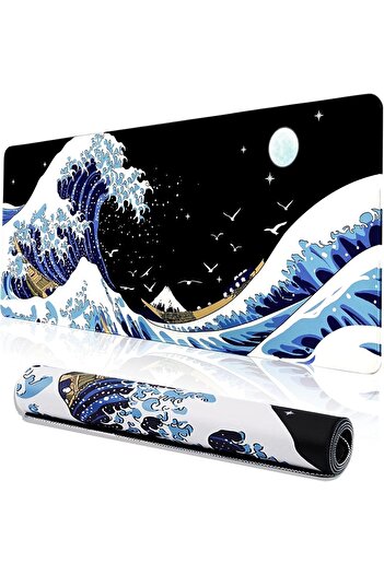 Other Large Gaming Mouse Pad (Wave Design), Waterproof, Non-Slip, 31.06×11.8 in, 3mm Rubber
