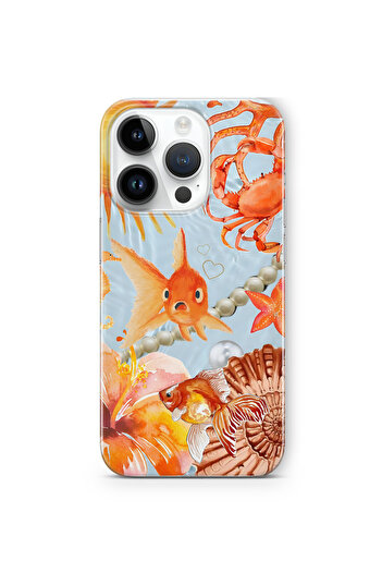 FLAMENKO iPhone 16 Pro Orange Fish Pattern Transparent Phone Case