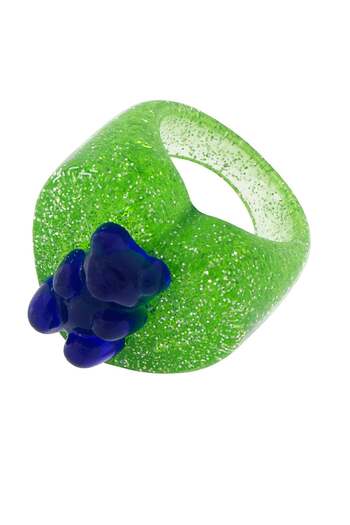Fashionbox Love Green Glitter Ring With Blue Gummy Bear