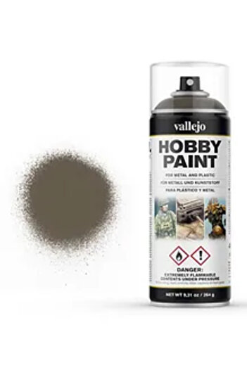 Vallejo Olive Drab Hobby Paint Spray Primer - Self-Leveling, Smooth Matte Finish, Quick Drying, 400m