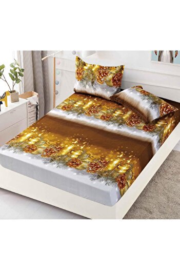 CHIRASO CHIRASO Bed Cover Set, Christmas Theme, FINE, ELASTIC 180x200cm and 2 Pillowcases, Fir Cones