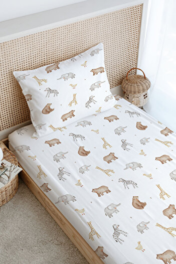 Tuğba Kuğu Single Fitted Sheet Set - Pureline Series - Cute Animals