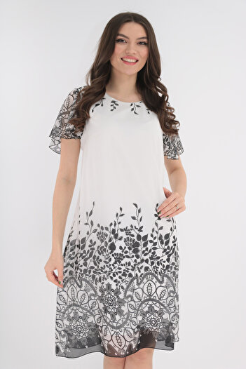 Vanessa Line RO White veil dress with black border print