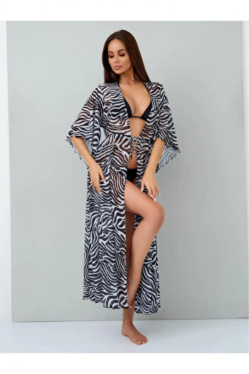 embody Women's pareo beach dress with drawstring waist, zebra print 0086