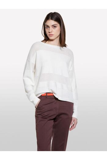 Sisley Women's Viscose Blend Stripe Effect Boat Neck Sweater 325P17Q3M1069-Sis00E