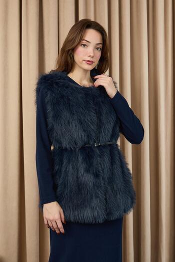 Soul Women's Vest Fur 32408Ylk - Navy