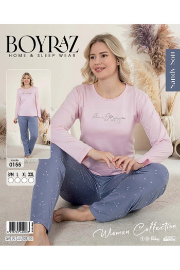 BOYRAZ 0155 Women's Sandy Soft Long Sleeve Pajama Set