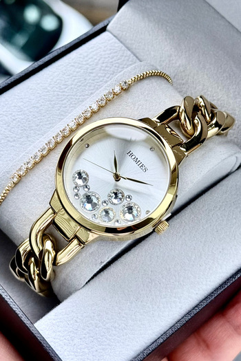 Homies Women's Wristwatch Chain Steel Cord Drop Stone Dial Gift Box Bracelet Gift Included.Hm92938291