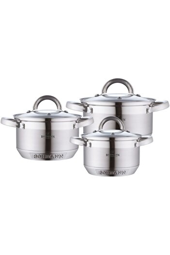 Bohmann Stainless steel pot set 6 pieces 5.0L, 3.9L, 2.9L, 7 layers, induction, glass lids