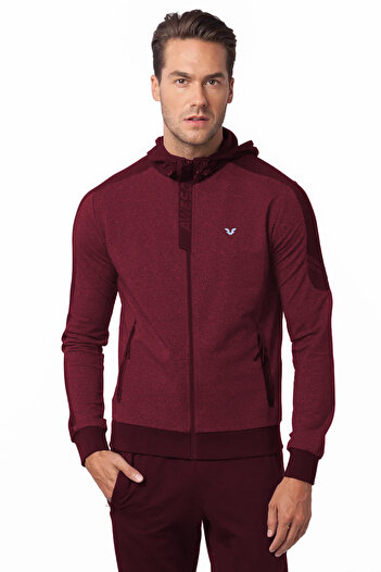 bilcee Men's Burgundy Printed Cotton Knitted Tracksuit Set 6101