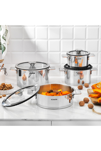 Schafer Steel Pro Steel Cookware Set 8 Pieces-Inox