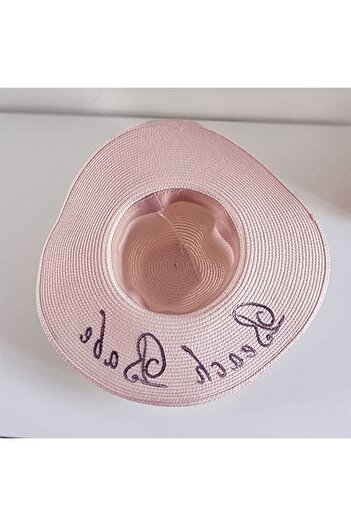 FashionForYou Beach hat, for women, Beach Babe print, with wide brim, PINK, Sun hat