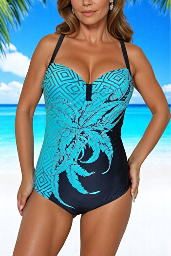 embody Women's modelling swimsuit, plus size, with appliqué, Royal blue
