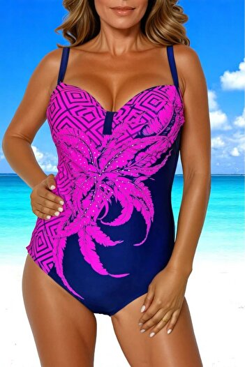 embody Women's modelling swimsuit, plus size, with appliqué, Royal purple