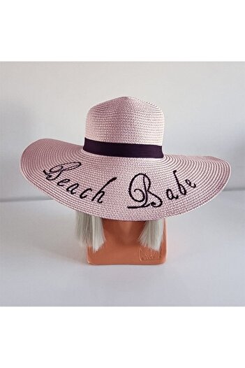 FashionForYou Beach hat, for women, Beach Babe print, with wide brim, PINK, Sun hat