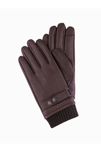 OMBRE Men's Leather Gloves with Touchscreen Function v1 OM-ACGL-0128 - Dark Brown