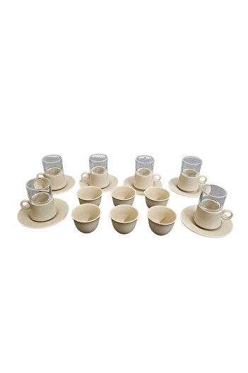 AL OSTORAH 18-piece elegant and perfect porcelain and glass tea and coffee cup set: 6 tea cups, 6 coffee cups, and 6 saucers