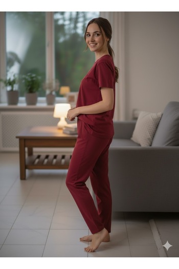 FAMES PİJAMA Women's Burgundy Pajama Set