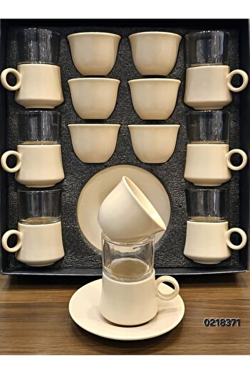 AL OSTORAH 18-piece elegant and perfect porcelain and glass tea and coffee cup set: 6 tea cups, 6 coffee cups, and 6 saucers