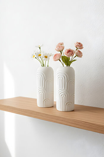 ZURİ DESİGN Bohemian Patterned Concrete Vase Set of 2 – Decorative Modern Design