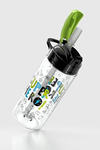 Renga Falcon Super Hero Patterned 500 ml Tritan Children's Water Bottle with Straw 912037 Black