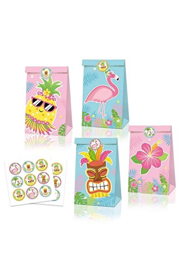 Generic COSFAN 12pcs Small Paper Party Bags for kids Party, Funny Print Kraft Paper Bags Flat Bottom Candy